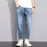 潮牌通勤风牛仔裤 男款九分锥形哈伦 春季水洗蓝休闲长裤男装