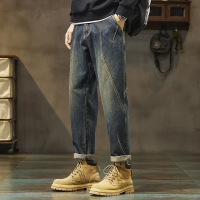 潮牌锥形牛仔裤 男款重工拼接做旧 春季复古水洗休闲长裤