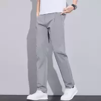 灰色纽扣腰头商务裤男 冰丝垂感直筒裤 春夏透气通勤长裤 薄款夏