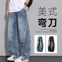 牛仔裤男士2026春季新款复古宽松直筒美式潮牌阔腿休闲长裤子_741