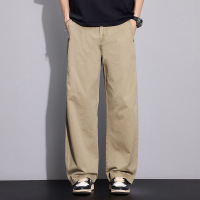 男士卡其垂感工装裤 春秋全棉水洗阔腿 2026 新款宽松直筒长裤子