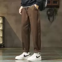 男士宽松锥形休闲裤 棕色抽绳设计裤 肌理感面料 春夏透气 舒适裤