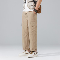 男士宽松锥形休闲裤 浅灰抽绳设计裤 立体拼接 春夏透气 通勤裤