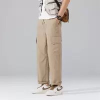 男士宽松锥形休闲裤 浅灰抽绳设计裤 立体拼接 春夏透气 通勤裤