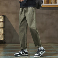 男士工装休闲裤 军绿抽绳直筒裤 春夏日系工装风裤子 松紧腰宽松