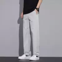 男士浅灰直筒休闲裤 冰丝垂感通勤裤 春夏透气百搭裤子休闲裤男生