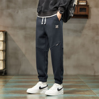 男士藏青通勤卫裤 双抽绳设计束脚裤 立体剪裁休闲裤 拼接男装