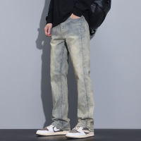 男士街头风男士牛仔裤泥染宽松直筒裤 高街潮牌复古男装工装裤