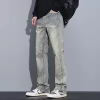 男士街头风男士牛仔裤泥染宽松直筒裤 高街潮牌复古男装工装裤