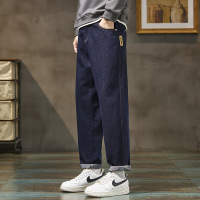 皮标设计男士牛仔裤 原色哈伦锥形裤 春夏潮牌休闲牛仔裤工厂直供