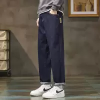 皮标设计男士牛仔裤 原色哈伦锥形裤 春夏潮牌休闲牛仔裤工厂直供