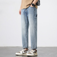 磨白做旧牛仔直筒裤 男士宽松版型 侧边小袋点缀美式复古潮流长裤