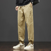 立体拼接休闲裤男 卡其色抽绳束脚裤 春夏薄款 小标装饰 透气长裤