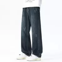 美式复古男士牛仔裤 宽松阔腿版型 蓝灰磨白做旧 街头拖地休闲裤