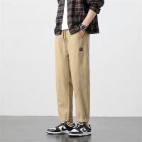 肌理感透气休闲裤男 卡其色抽绳直筒裤 小标装饰春夏通勤休闲长裤
