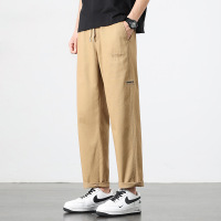 肌理感透气休闲裤男 卡其色抽绳锥形裤 刺绣小标春夏通勤休闲长裤