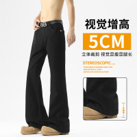 视觉增高 5CM 微喇牛仔裤男黑色修身显瘦垂感复古喇叭裤潮 男新塘