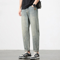 重磅牛仔裤 男士复古泼墨牛仔裤泥染水洗锥形裤 潮牌男装