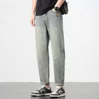 重磅牛仔裤 男士复古泼墨牛仔裤泥染水洗锥形裤 潮牌男装