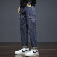 青年男士宽松直筒工装牛仔裤 卷边裤脚 日系复古 通勤百搭长裤 男