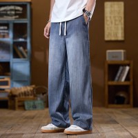 高端天丝牛仔裤男士宽松直筒春夏薄款阔腿男2026春夏蓝色休闲长裤
