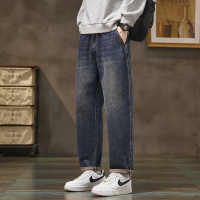 高街复古渐变蓝黑牛仔裤男 宽松锥形 做旧磨白 显瘦卷边舒适长裤