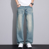 高街浅蓝直筒裤 水洗猫须牛仔裤男 2026 新款宽松百搭休闲长裤子