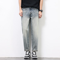 黑灰水洗猫须牛仔裤男 宽松直筒阔腿裤 高街潮牌做旧休闲长裤