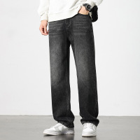 黑灰渐变 STRAIGHT JEANS 做旧水洗牛仔裤 男士宽松直筒垂感长裤