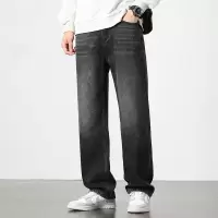 黑灰渐变 STRAIGHT JEANS 做旧水洗牛仔裤 男士宽松直筒垂感长裤