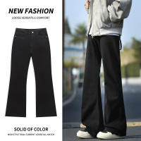 黑色微喇牛仔裤男 宽松垂感阔腿裤 纯色百搭潮流长裤 Factory男装