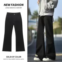 黑色微喇牛仔裤男 宽松垂感阔腿裤 纯色百搭潮流长裤 Factory男装