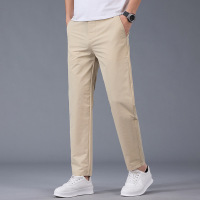 黑色纽扣腰头商务裤男 冰丝垂感直筒裤 春夏透气通勤休闲长裤男士