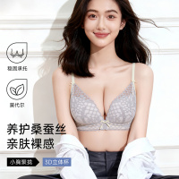 无痕三角杯蚕丝内衣女聚拢小胸防下垂收副乳性感无钢圈透气文胸罩