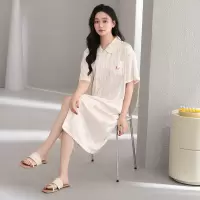 睡衣女款高级感纯棉女夏季长款睡裙家居服开衫宽松透气舒适睡衣裙