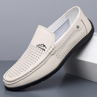 豆豆鞋男2026新款一脚蹬懒人男士休闲皮鞋镂空透气洞洞鞋男鞋