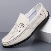 豆豆鞋男2026新款一脚蹬懒人男士休闲皮鞋镂空透气洞洞鞋男鞋