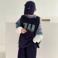 男童假两件长袖T恤春秋款2026新款儿童春装卫衣男孩春季打底衫潮