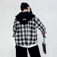 男童春秋款衬衣外套2026新款中大童春装男孩春季儿童连帽格子衬衫