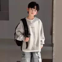 男童春装卫衣2026春季新款拼接春秋款韩版帅气儿童假两件上衣潮酷