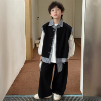 男童春装套装2026新款儿童假两件马甲三件套中大童春季男孩春秋款