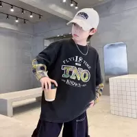 男童春装长袖T恤春秋款2026新款男孩春季卫衣潮T儿童装假两件上衣