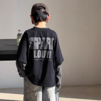 男童春装长袖上衣2026新款儿童春秋打底衫男孩中大童假两件T恤潮