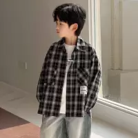男童格子衬衫韩版儿童长袖上衣薄外套2026新款童装男孩衬衣