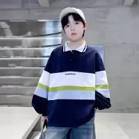 男童翻领polo衫长袖2026新款中大童拼色打底衫春季儿童春装卫衣潮