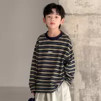 男童长袖T恤春秋款2026新款大童春装T儿童装痞帅条纹韩系打底上衣