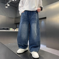 男童春装镶钻牛仔裤2026新款春秋款痞帅风男孩大儿童装阔腿裤子潮