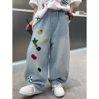 男童裤子春秋款2026新款儿童春季男孩直筒牛仔裤大童春装阔腿长裤