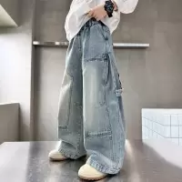 儿童装男童牛仔裤子春秋款2026新款大童春季男孩春装阔腿工装长裤