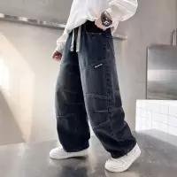 儿童装男童裤子春装2026新款时尚宽松直筒胖孩牛仔裤中大童休闲裤